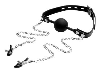 Silicone Ball Gag W/Nipple Clamps