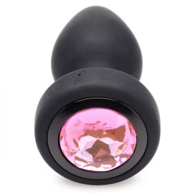 28X Silicone Vibrating Pink Gem Anal Plug With Remote - Small