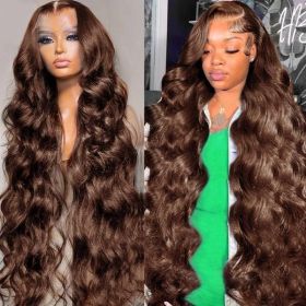 Chocolate Brown 13x4 Lace Front Human Hair Wig, Body Wave Wig Color 4, 150 Density (Option: 8 inch)