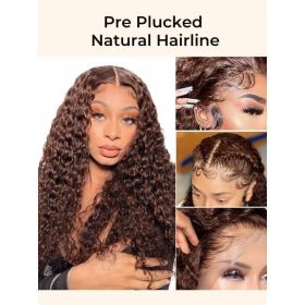 Chocolate Brown 4x4 Lace Closure Human Hair Wig, Water Wave Wig Color 4, 150 Density (Option: 8 inch)